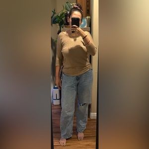 Express quarter length sleeve sweater - beige and glitter